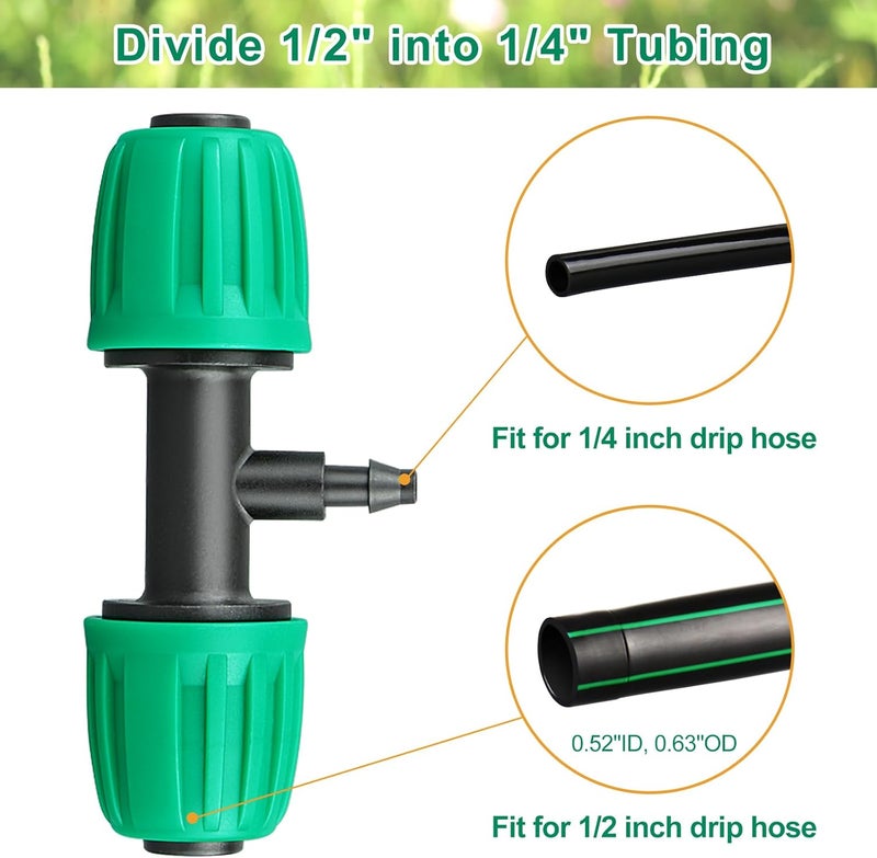 JAYEE Drip Irrigation Fittings, 15 Pcs Lock Barbed Tee for 1/2 to 1/4 Inch Vinyl Tubing, Drip Line Parts 3-Way Tees Irrigation Connectors for Drip Sprinkler Garden Lawn Systems, Green - Image 3
